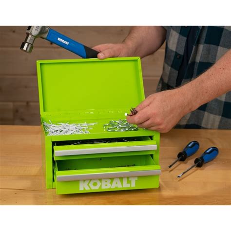 kobalt mini 10.83-in 2-drawer green steel tool box|kobalt mini tools.